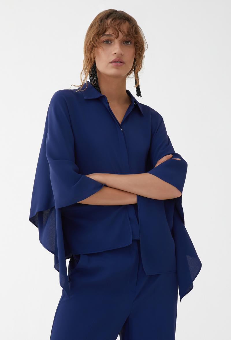 Silk blend shirt with wide sleeves Bluette<br />(<strong>I blues</strong>)